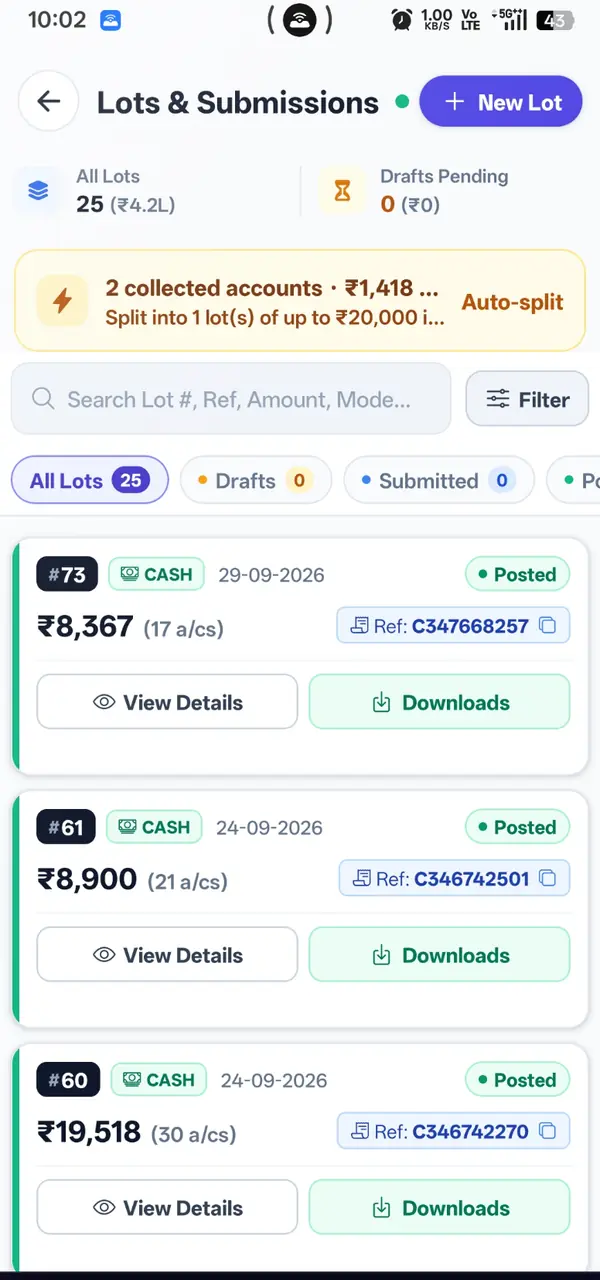 Lot: ₹20,000 पर्यंत Auto-split